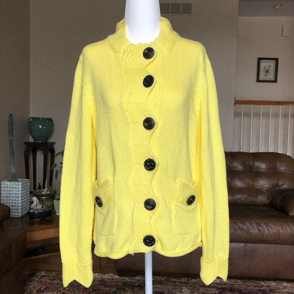 Yellow Cardigan Sweater Medium Large 